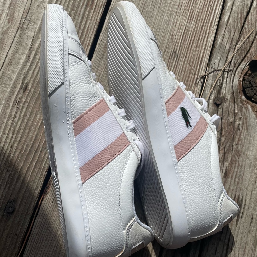 Women's LaCoste Powercourt Graphic Leather Sneakers Sz 6.5 - Picture 9 of 14